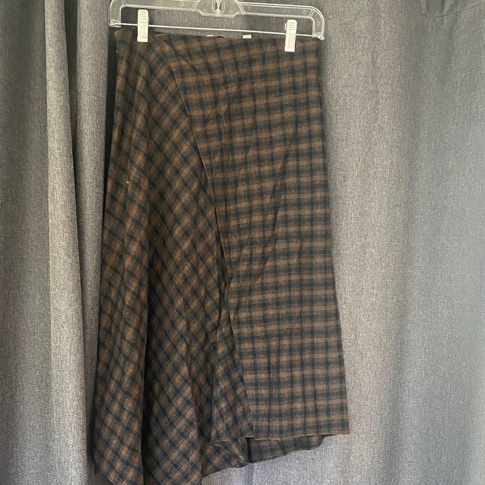 Vince Brown Plaid Midi Skirt